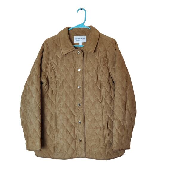 Bridge Hampton Isaac Mizrahi Faux Suede Quilted Barn Coat Medium Tan Western - Picture 4 of 14
